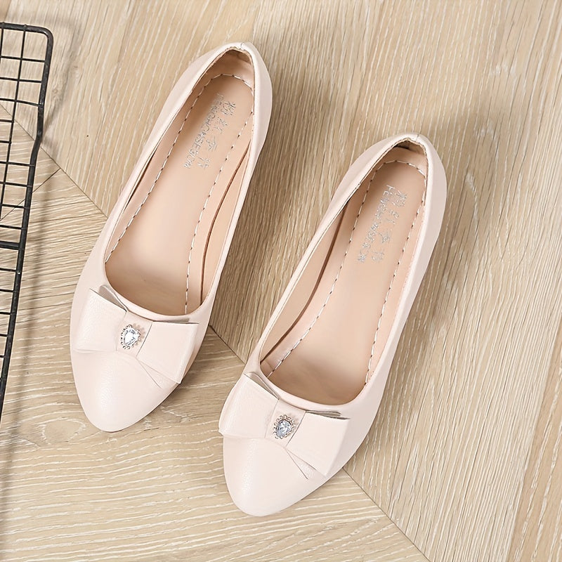 Women's Pointed Toe Bow Flat Shoes Soft Sole Slip On Non Slip Casual Flats