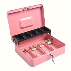 Portable Vault Cash Box with Money Tray and Lock Large Steel Money Box Pink