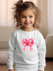 Girls Bow Tie Pattern Crew Neck Long Sleeve Sweatshirt