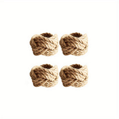 4pcs Linen Napkin Ring Handwoven Straw Western Restaurant Home Decor