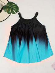 Colorblock Ombre Print Tank Top & Shorts 2pcs Bathing Suit Set