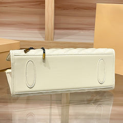 Beige Quilted Tote Bag with Zipper Closure and Shoulder Strap