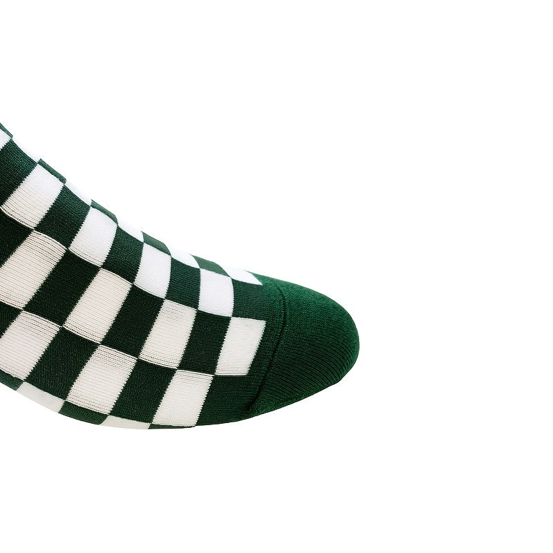 Men's Sweat Absorbent Plaid Sports Socks Dark Green Red