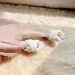 Women's Furry House Slippers Open Toe Slip On Comfy Indoor Shoes