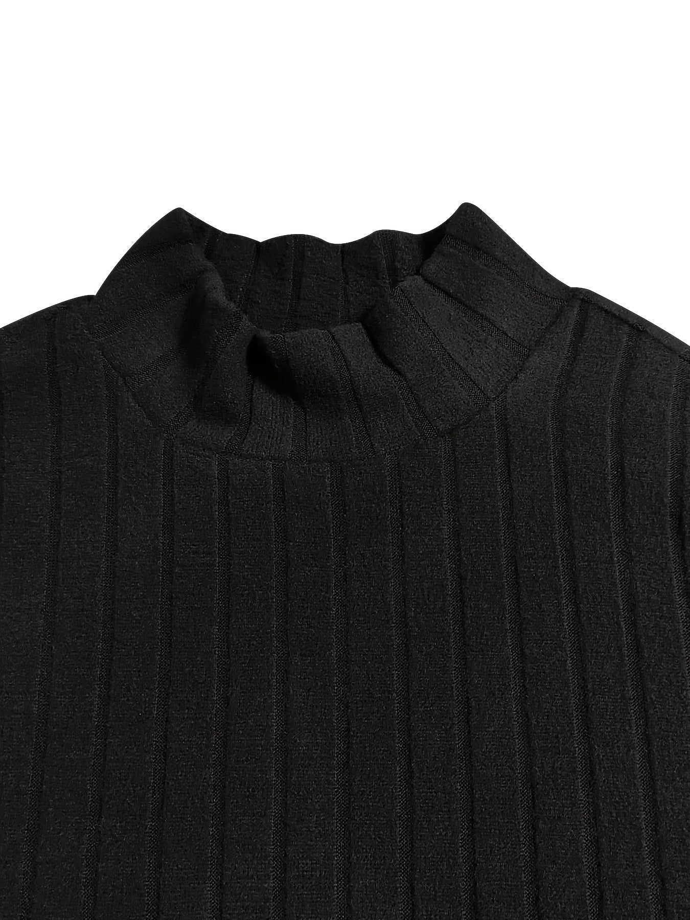 Solid Knit Top Women's Long Sleeve Stand Collar Medium Str
