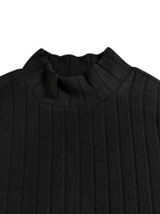 Solid Knit Top Women's Long Sleeve Stand Collar Medium Str