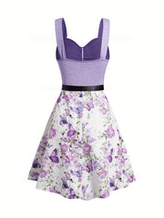 Butterfly & Floral Print Lace V Neck Cami Dress