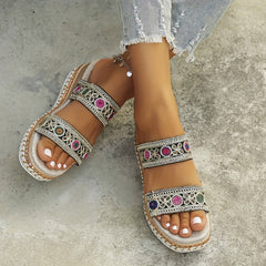 Women's Wedge Espadrille Sandals Square Toe Slip On Platform Slide Sandals