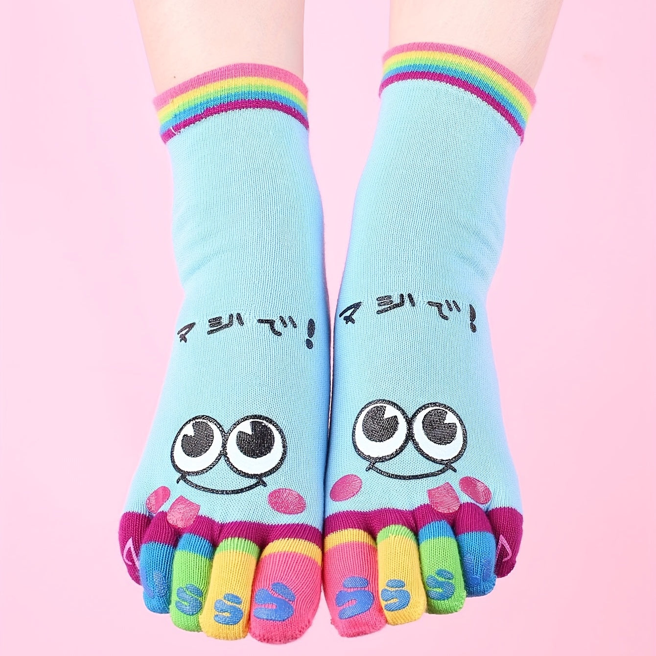 Cartoon Print Toe Socks Colorful Women's Sports Socks