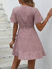 Floral V Neck Dress Short Sleeve Casual Summer Women's Clothing
