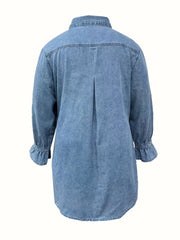 Flounce Sleeve Button Up Lapel Collar Denim Dress