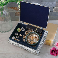 Vintage Embossed Rose Jewelry Box Antique Rectangle Rose Flower Engraving Box