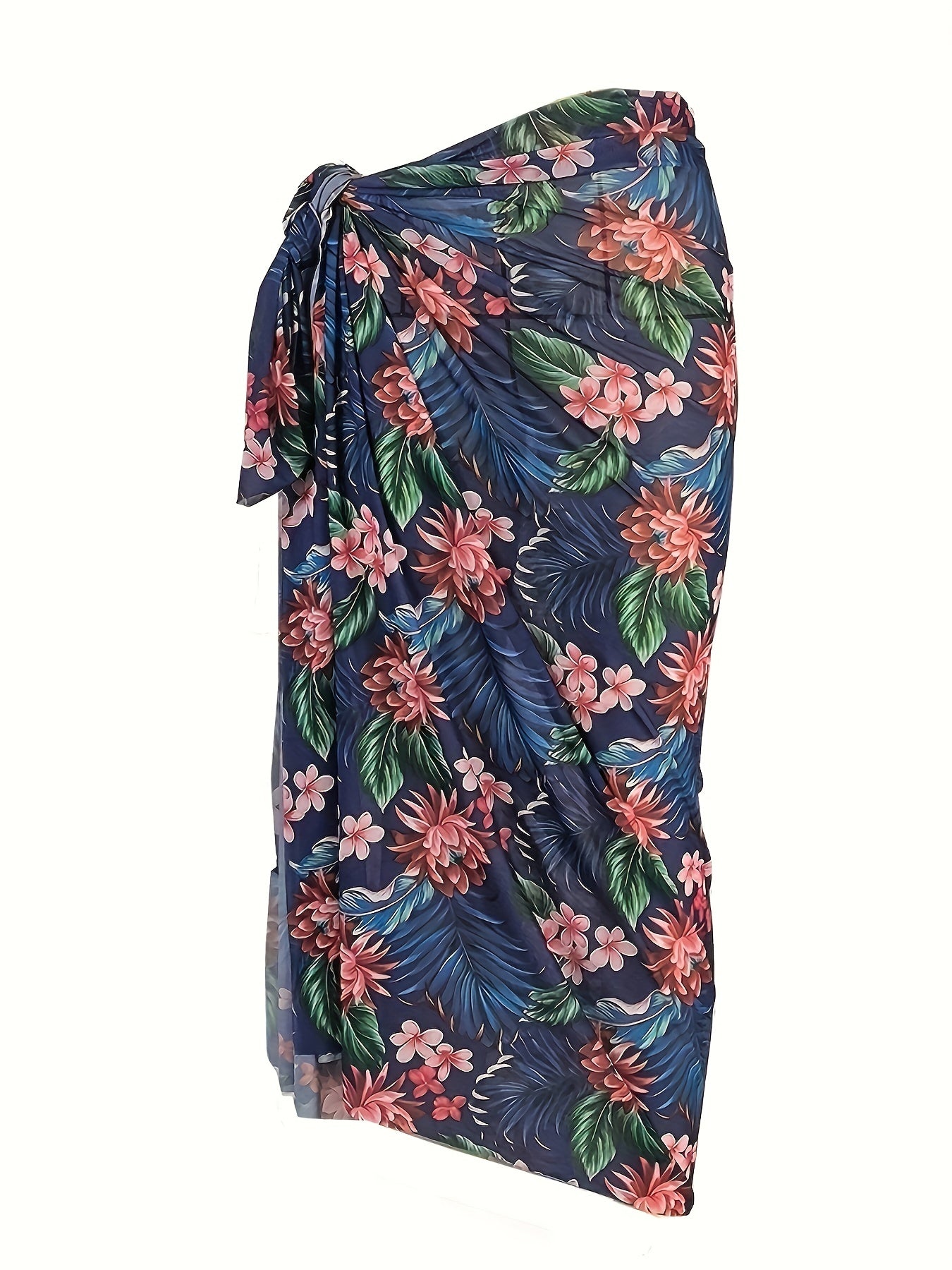 Floral Leaf Print Cover Up Semi Sheer Shawl
