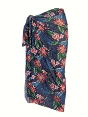 Floral Leaf Print Cover Up Semi Sheer Shawl