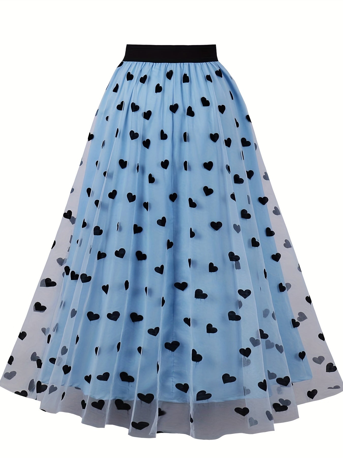 Heart Print Mesh Overlay Skirt for Women