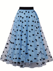 Heart Print Mesh Overlay Skirt for Women