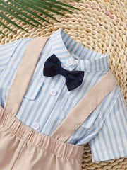Baby Boys Gentleman Suit Striped Bow Shirt & Overalls Set