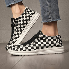 Checked Pattern Canvas Skateboard Shoes, Lace-Up, Lightweight