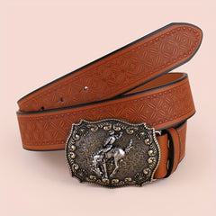 Men's Western Cowboy Pattern PU Leather Belt Casual Belt