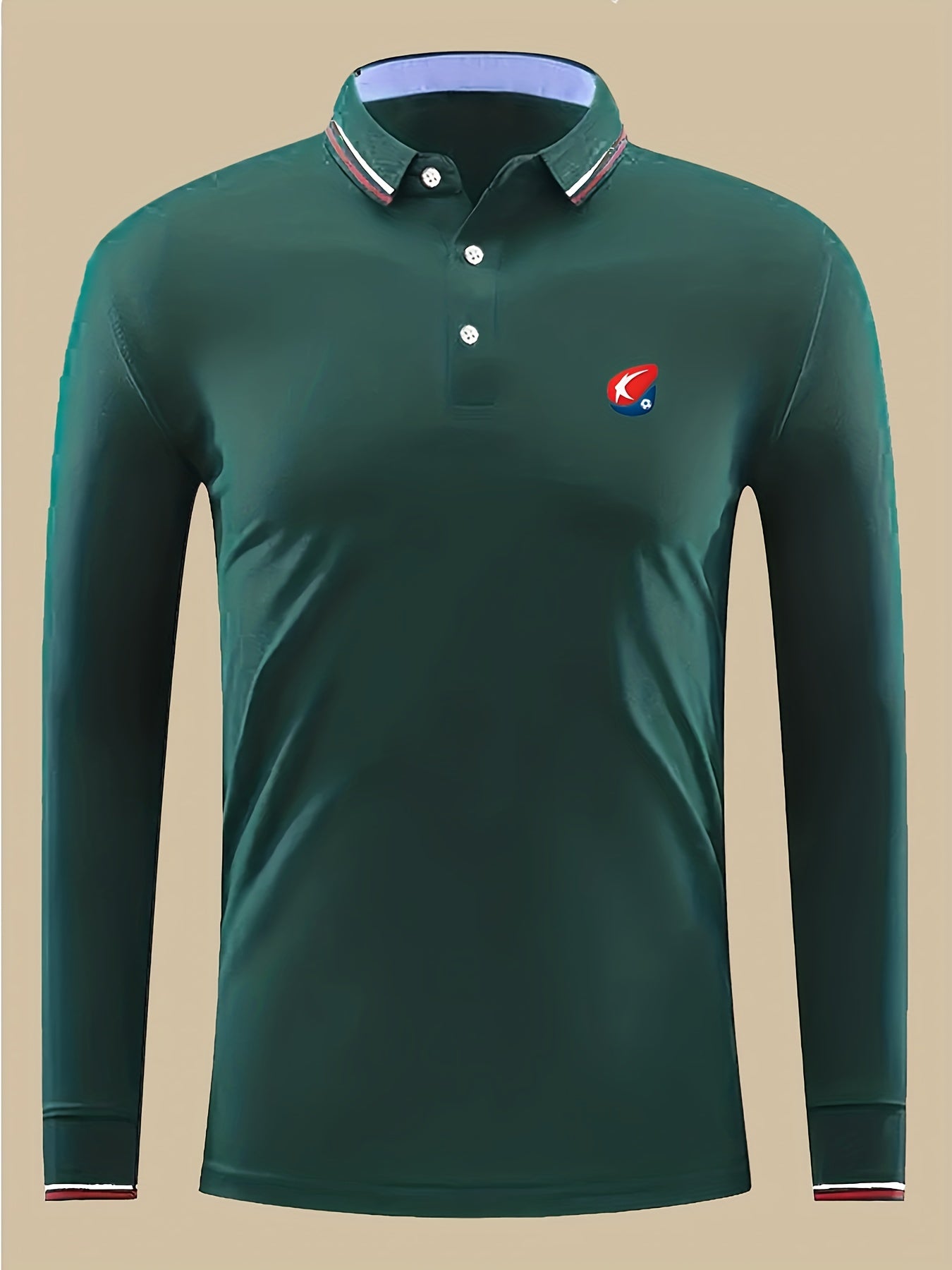 Symbol Print Men's Polo Shirt Long Sleeve Lightweight Top