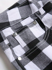 Plaid Slim Fit Jeans Mens Casual Stretch Denim Pants
