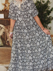Boho Heart Print Maxi Beach Dress