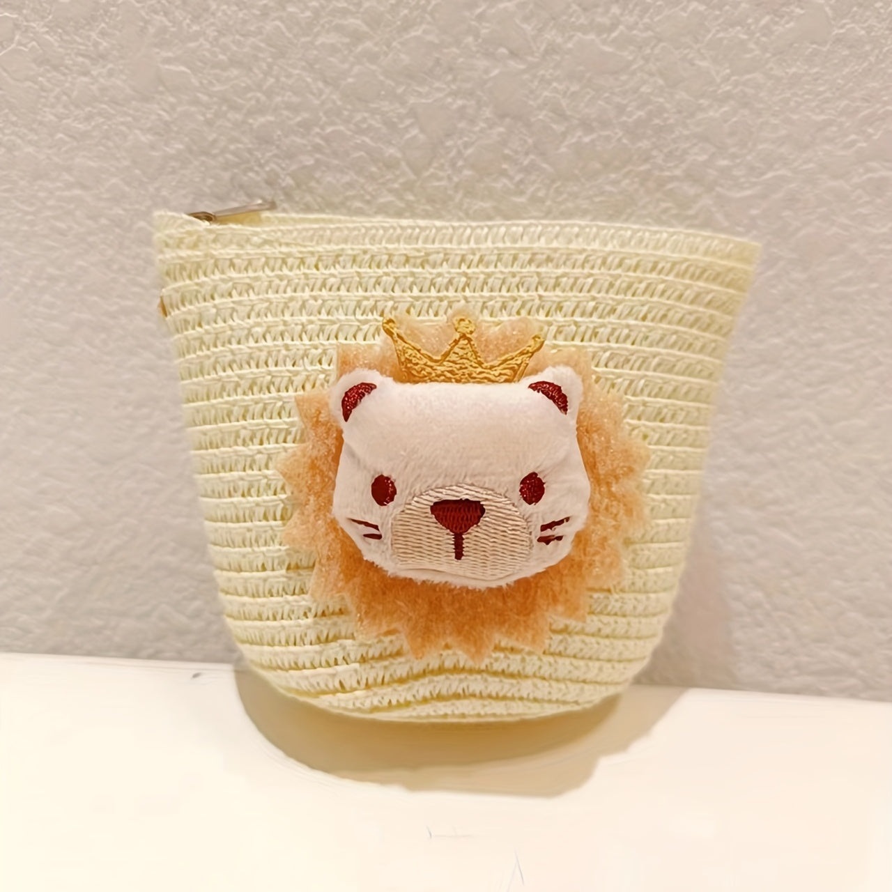 Straw Woven Diagonal Bag Lion Doll Mini Coin Purse