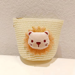 Straw Woven Diagonal Bag Lion Doll Mini Coin Purse