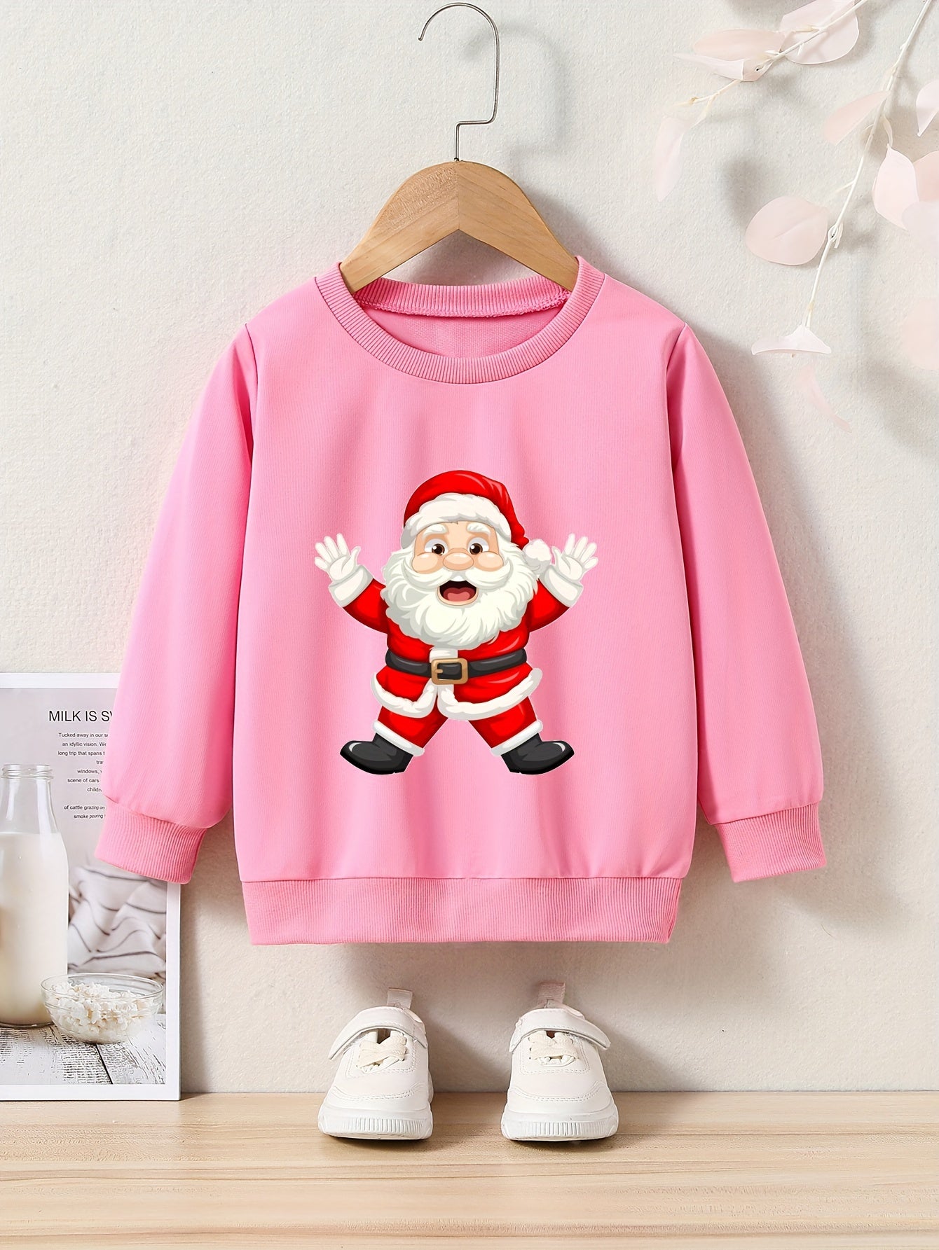 OERYUI Girls Boys Santa Print Crew Neck Pullover Top Kids Clothes