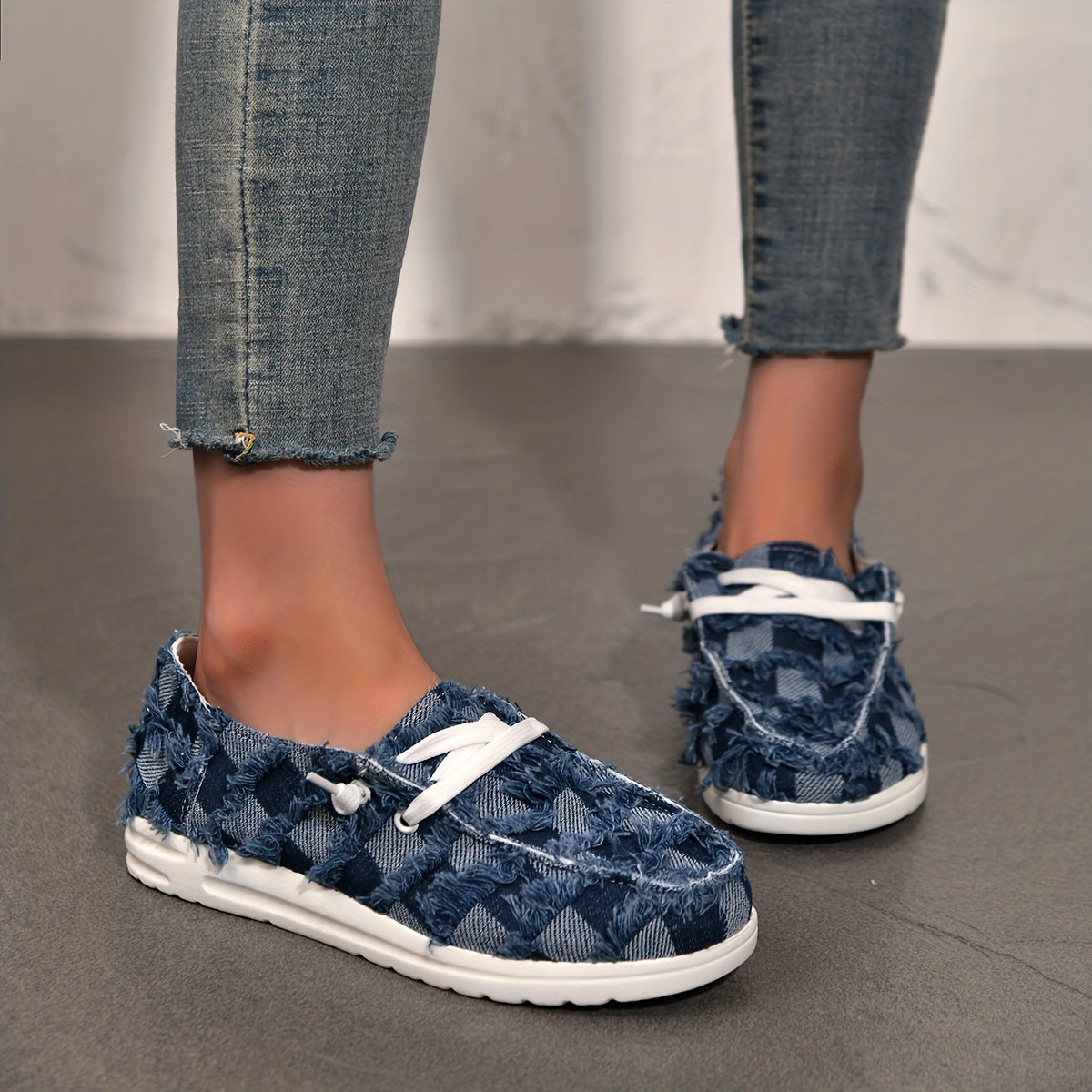 Women's Denim Canvas Sneakers Lace Up Non slip Sport Shoes