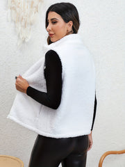 Sleeveless Zip Up Teddy Vest Stand Collar Casual Solid Women's Vest