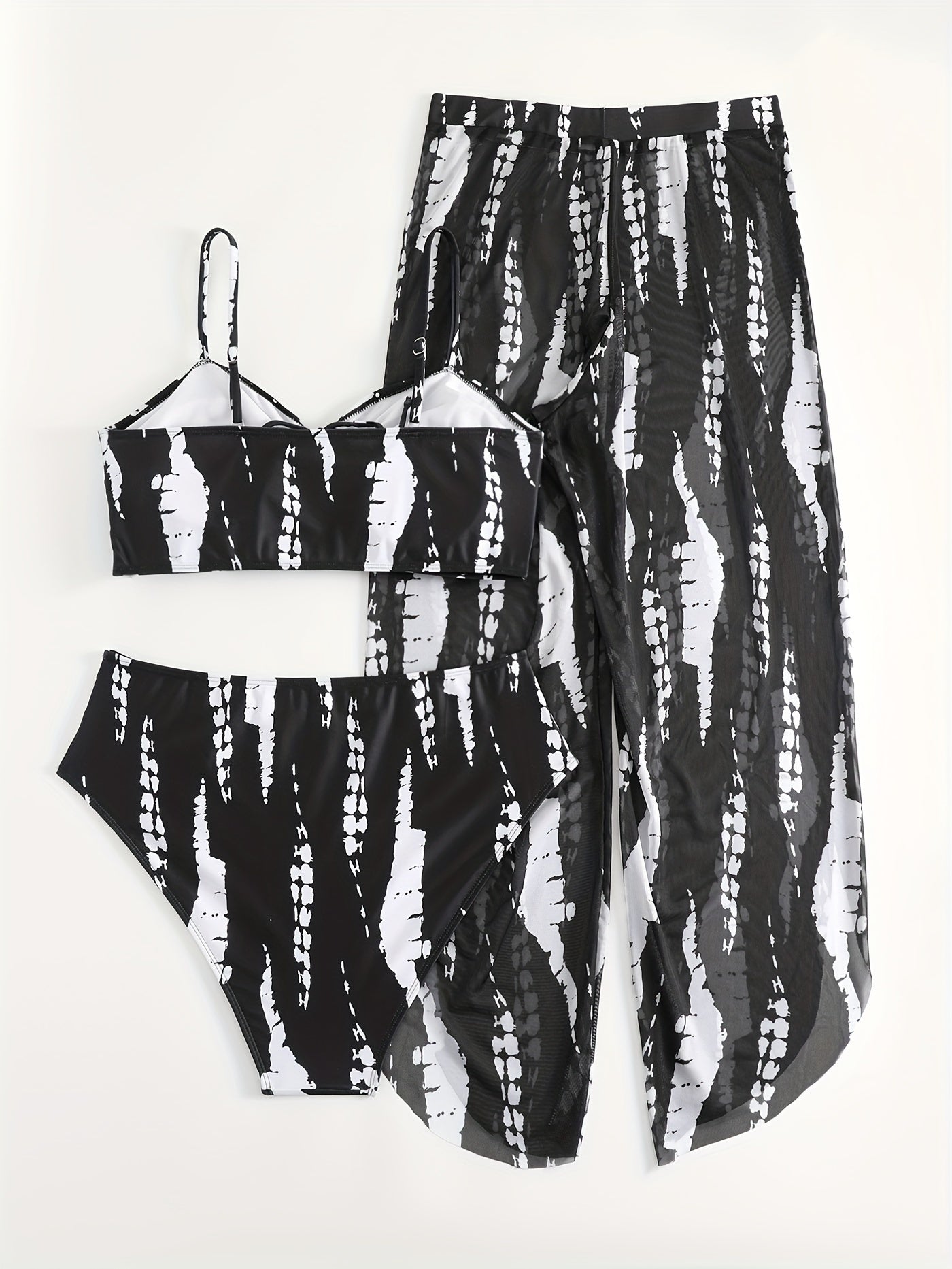 Vacay Bikini Set Tie Dye Ruched Swimsuit 3 Pcs