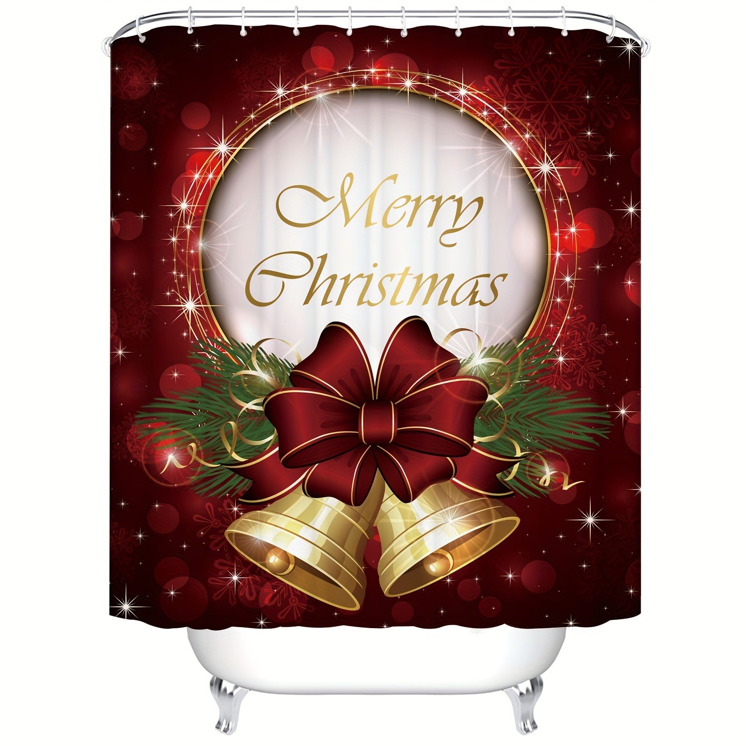 Christmas Bell Shower Curtain Happy Kids Year Decoration