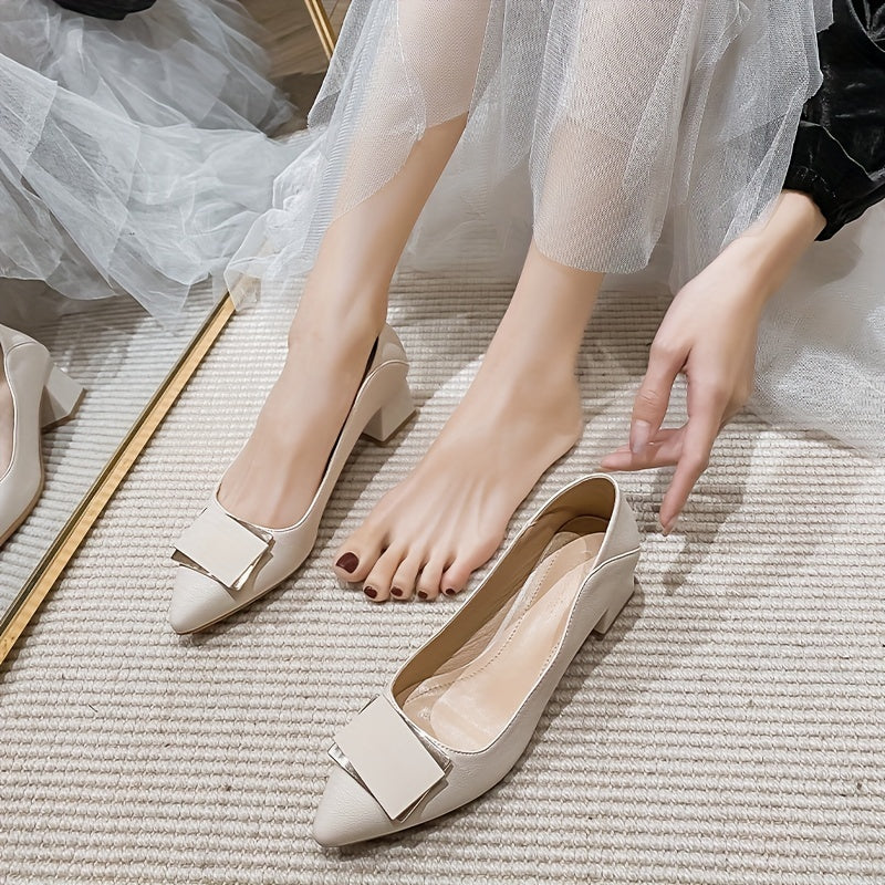 Women's Mid Heel Slip On Solid Chunky Heels Office Shoes