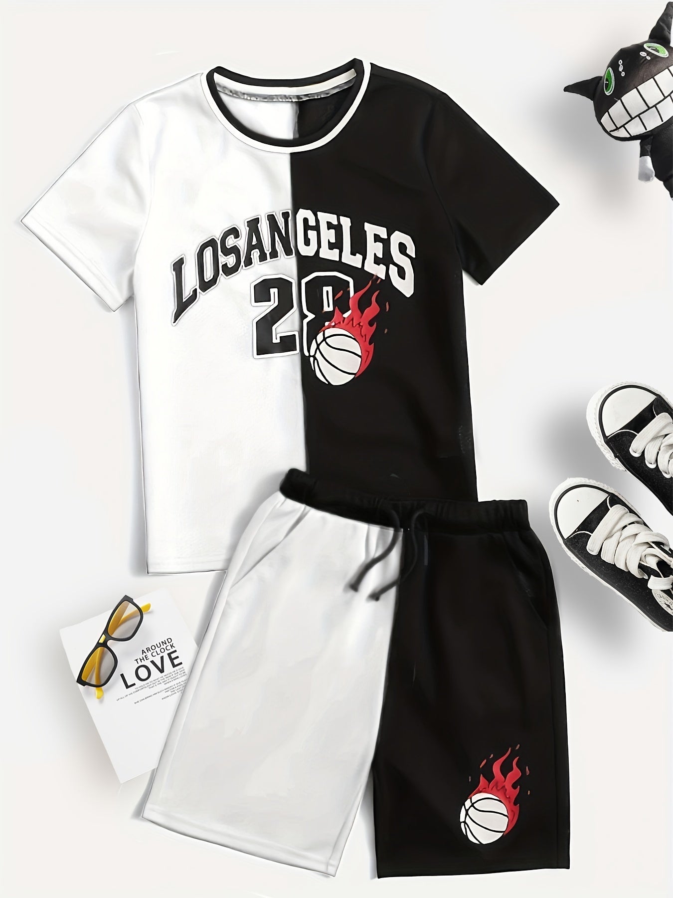 Boys Block Basketball Suit Outfit T shirt & Shorts - Casual Summer Kids Clothes