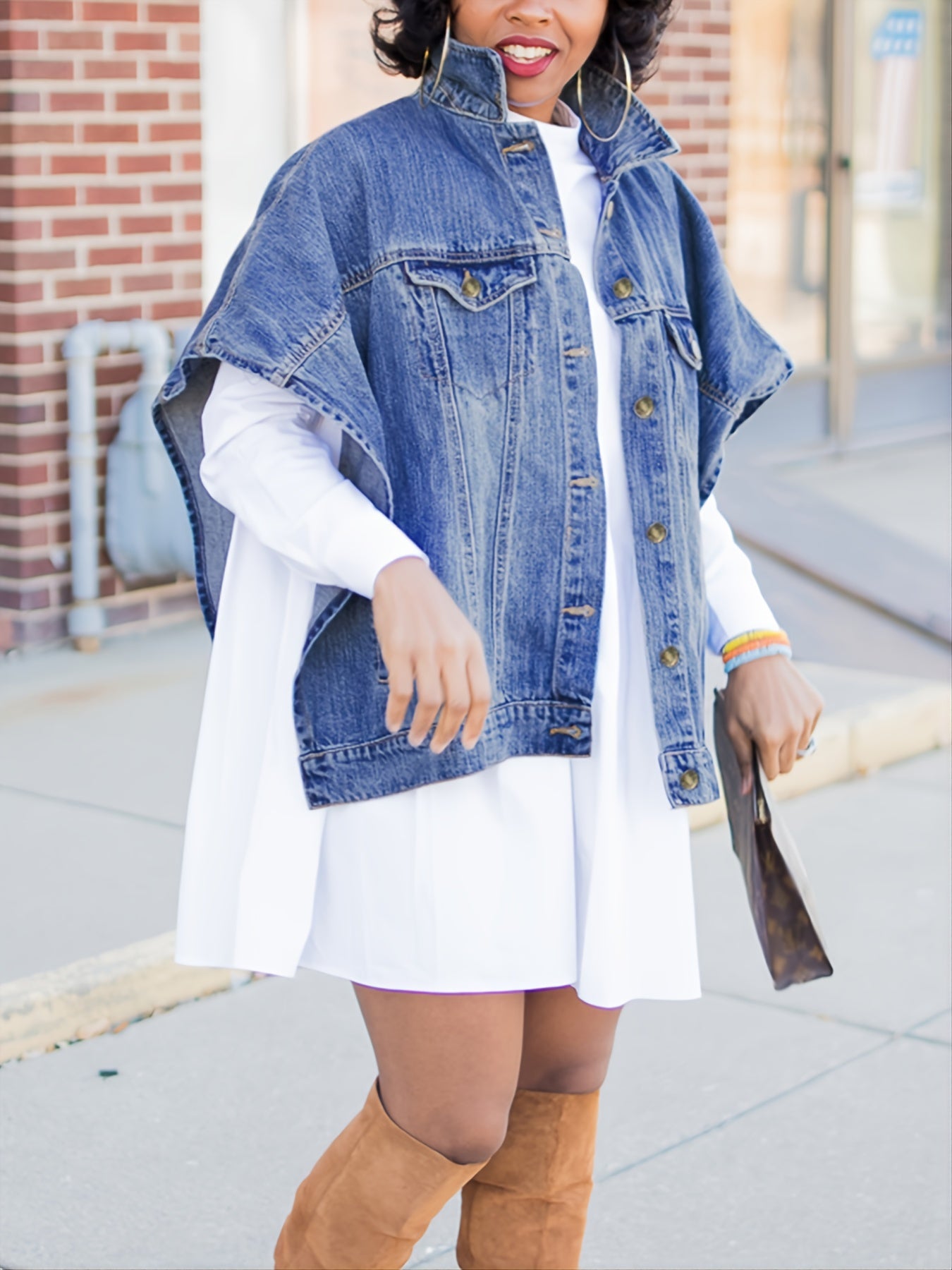 Women's Denim Poncho Cloak Cape Washed Denim Jackets