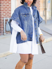 Women's Denim Poncho Cloak Cape Washed Denim Jackets