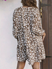 Boho Dress Ditsy Floral Lantern Sleeve V Neck Smock Dress