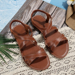 Women's Cross Strap Flat Sandals Elastic Band Summer Beach Shoes