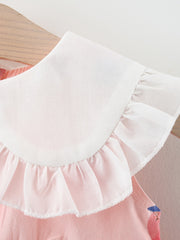2pcs Girls Strawberry Sleeveless Doll Collar Summer Dress & Bag Set Clothes