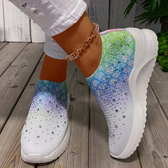 Women's Rhinestone Platform Sneakers Casual Slip-On Shoes