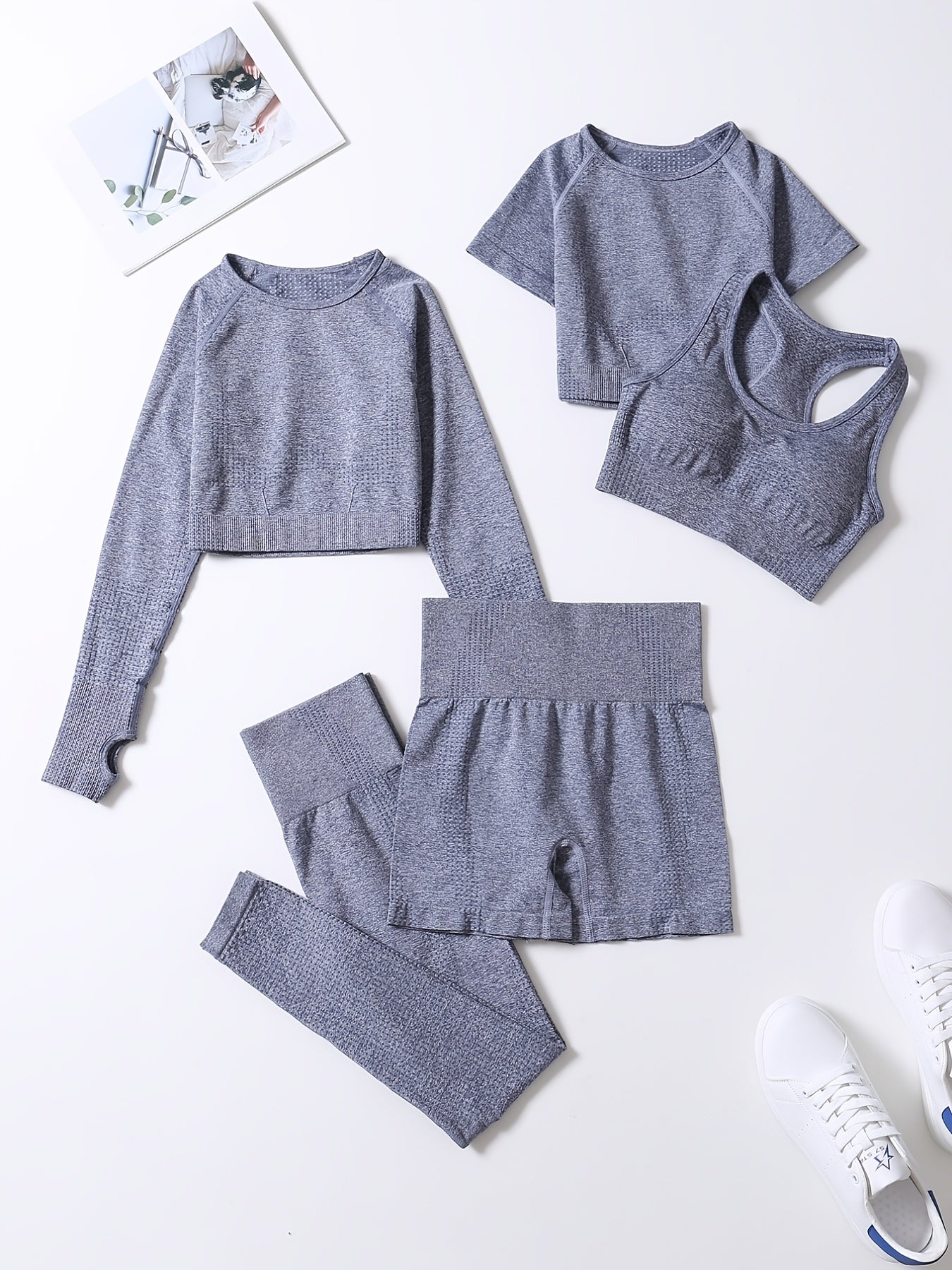 5pcs Seamless Yoga Suits Tank Top & Cropped Top & Long S