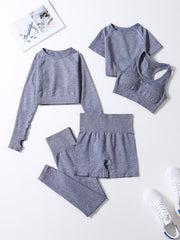 5pcs Seamless Yoga Suits Tank Top & Cropped Top & Long S