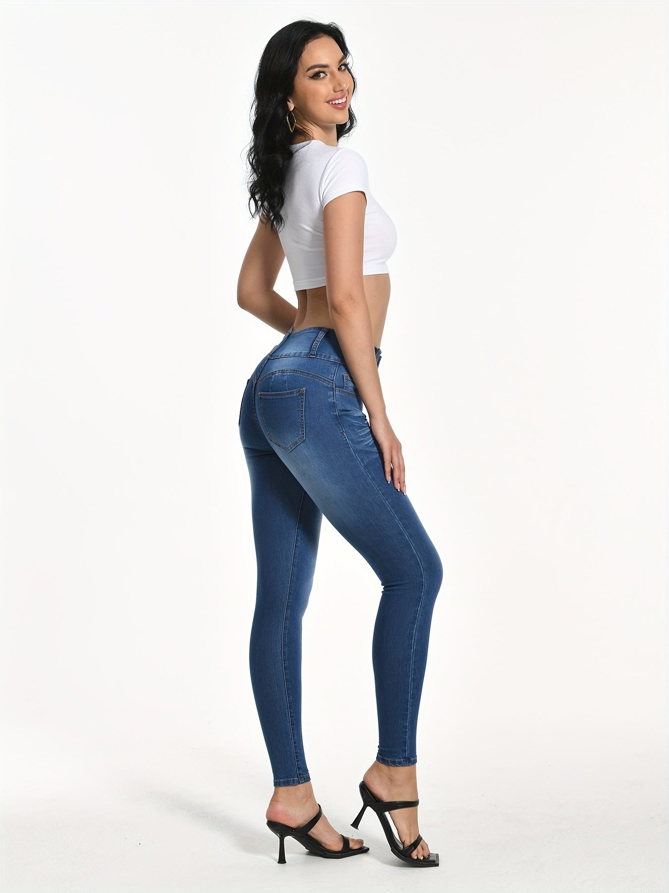 Water Ripple Embossed Denim Skinny Jeans