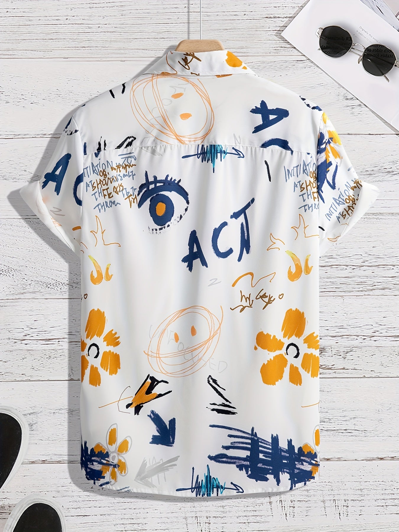Doodle Eye Hawaiian Shirt Men's Button Up Short Sleeve Shirt