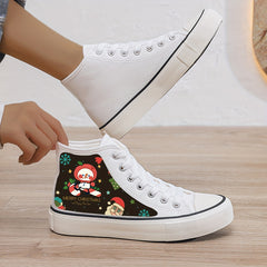 Christmas Cartoon Print Plush Lined Thermal Chunky Canvas Sneakers