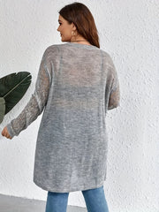 Solid Eyelet Embroidered Long Sleeve Sheer Cardigan