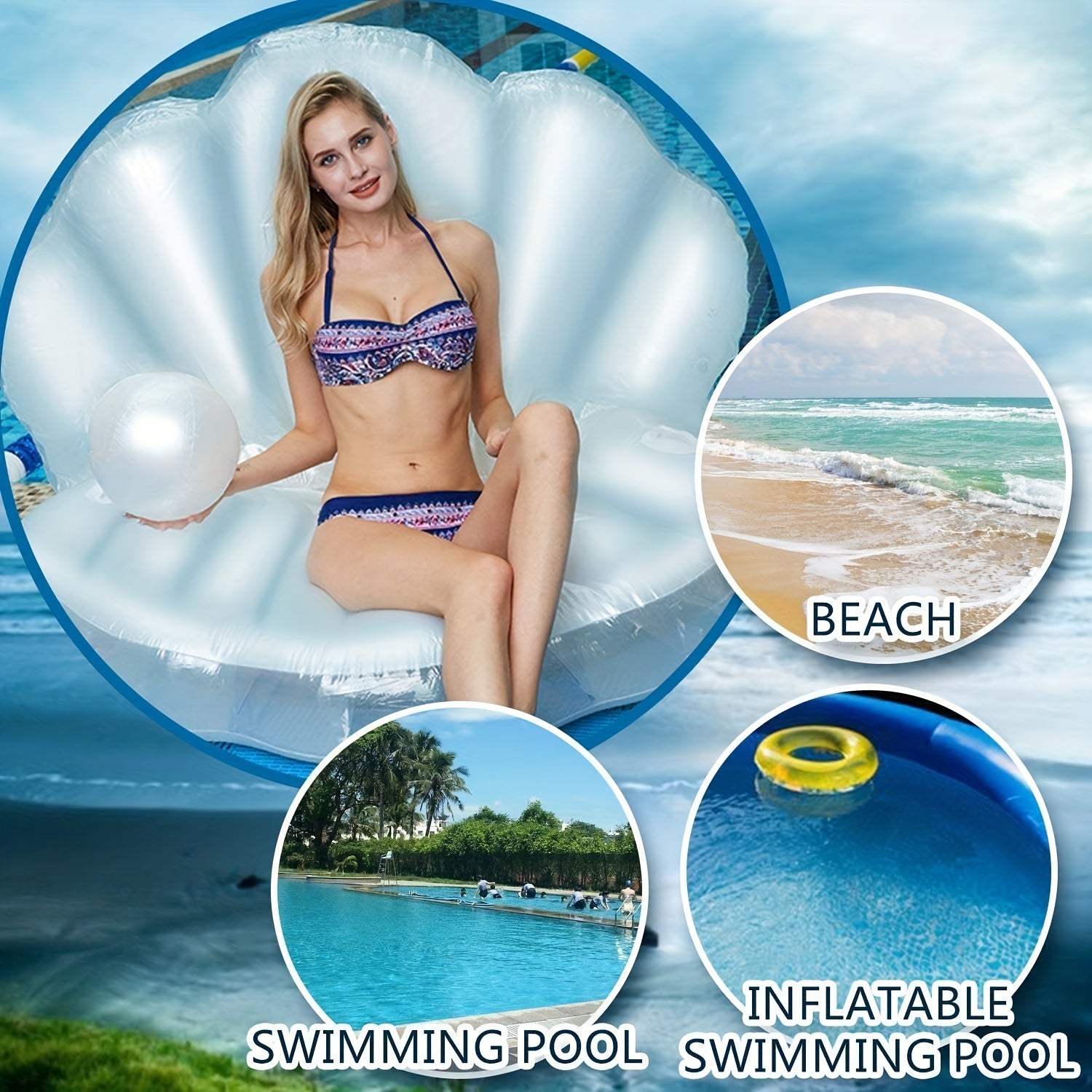 Inflatable Shell Shape Pool Float for Kids and Adults