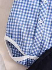 Baby Boys Plaid Shirt Onesie & Suspender Shorts Gentleman Outfit