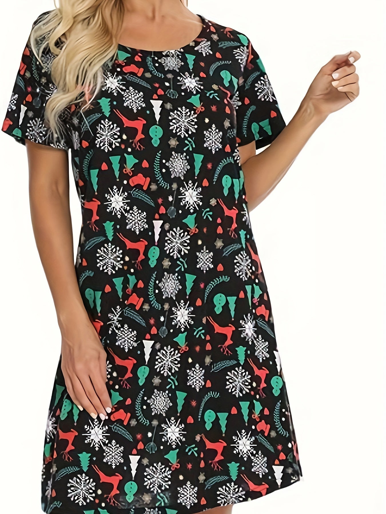 Christmas Nightdress Women's Plus Allover Print Short Sleeve Tee